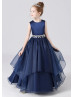 Navy Blue Satin Organza Gorgeous Flower Girl Dress